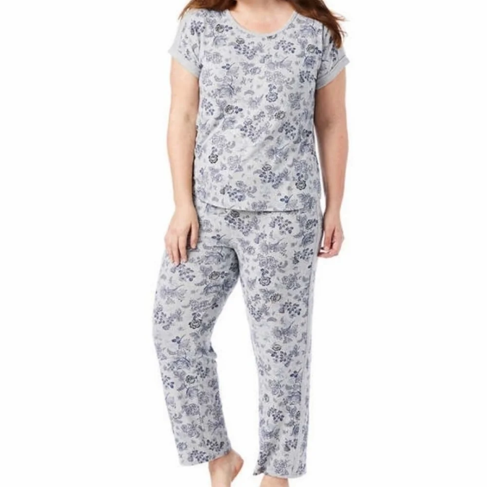 Lucky Brand Floral Tee Tank Shorts Pants Pajama 4 Piece Set Blue Grey XL